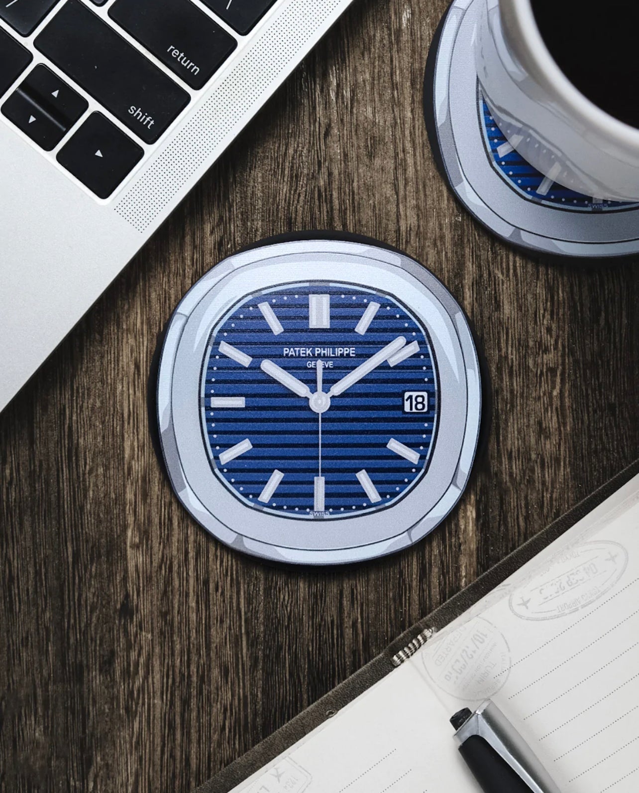 Sous-verre Nautilus 5711 Bleu en Silicone - Style Horloger, Résistant à l'Eau et à la Chaleur